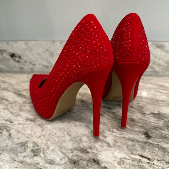 Red Glitter, Rhinestone Platform Pumps Sz - Picture 6 of 12